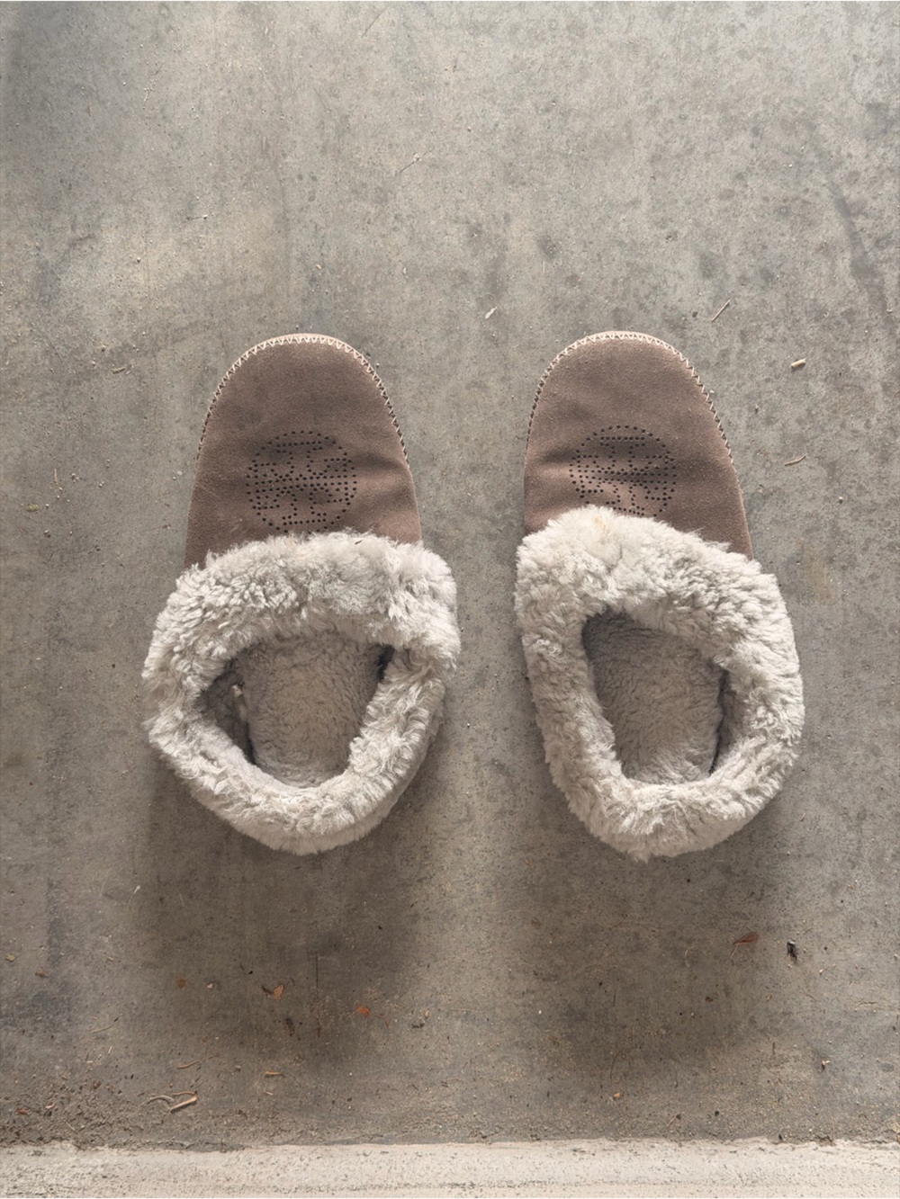 Tory Burch Grey Suede Shearling-Lined Mules